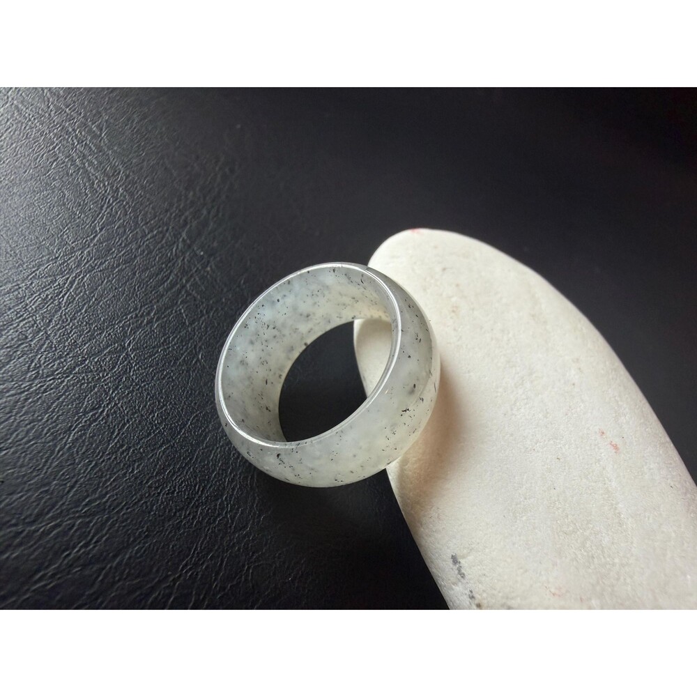 Natural Jade Ink Splash Jade Wide Band ring 青花 Speckled Jade US 7.5-8 Unisex